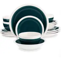 Happyment Lorentino Service de table - 16 pièces - 4 personnes - Donkergrün - Service de table - Assiettes plates, assiettes creuses et assiettes à déjeuner - Ensemble en céramique