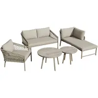 Happyment Ensemble de salon pour jardin, terrasse & balcon - Ensemble de salon de jardin 5 pièces au design tressé à la main - Canapé 2 places, 2 fauteuils & table - Acier galvanisé