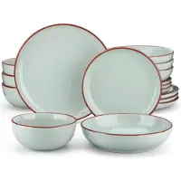 Happyment Service de table Tida – 32 pièces – 8 personnes – Jade – Assiettes plates, assiettes à dessert et assiettes creuses