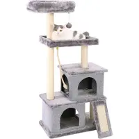 Happyment Arbre à chat de luxe pour chats - Gris - Hamac pour chats doux avec jouets - Convient aux petits chatons - 127 cm