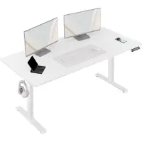 Happyment Happiq Bureau électrique réglable en hauteur - Bureau ergonomique pour le home office et le bureau avec port de chargement USB et fonction mémoire - 120x60 cm, Blanc