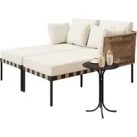 Happyment Happiq Ensemble de jardin lounge avec lit de repos et table de salon - Ensemble de salon d'extérieur modulable avec coussins amovibles - Résistant aux intempéries - Gris