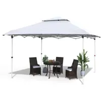 Happyment Gazebo pliant Zyrell – 3,6 x 3,6 m – Imperméable et protection UV 50+ – Avec sac pour roues et sacs de lestage – Blanc – Pour le jardin, la terrasse et les événements en plein air