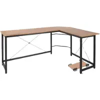 Happyment Bureau d'angle en L "Tavien" - 167 x 120 x 74,5 cm - Bureau à domicile, gaming & poste de travail - aspect bois - P2 MDF & métal