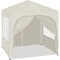 Happyment Pavillon de jardin pliable 2x2 m - Avec parois latérales - Réglable en hauteur - Pop-Up Pavillon - Résistant à l'eau & protection UV - Beige/Blanc - Pour le jardin & l'extérieur