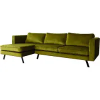 Happyment Canapé d'angle en velours Deluxe – 3 places – Canapé lounge – 150 x 270 cm – Vert olive