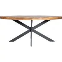 Happyment Table à manger Deluxe – Ovale – 4 personnes – Bois de manguier massif – Style industriel – 260 × 120 × 77 cm