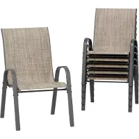 Happyment Chaises de jardin Valora pour l'extérieur - Lot de 6 - Chaises empilables avec tissu Teslin Flex Comfort - Cadre en acier - Dossier haut - Marron