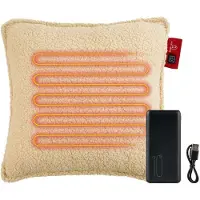 Feel Home - Oreiller chauffant - Teddy - Blanc cassé 45x45cm - avec banque d'alimentation 10000mAh
