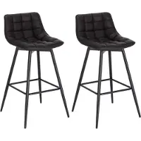 Happyment Tabouret de Bar en Cuir avec Dossier - Lot de 2 - Ergonomique - Pour la cuisine et le bar - Industriel/Moderne - Noir - 43x35x88cm