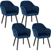 Happyment Chaise de salle à manger de luxe bleu Deluxe - Set de 4 - Chaise de salon avec dossier - Chaise de cuisine - Fauteuil - Chaise à coque - Velours