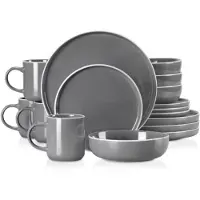 Happyment Castella Servies1 pièce6-pièces - Céramique - Assiettes à dîner, creuses et à déjeuner - Gris - Pour 4 personnes