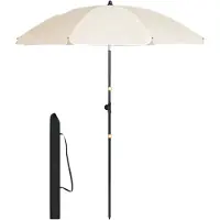 Happyment Parasol rond - 155 cm - Réglable en hauteur & inclinable à 45° - Résistant aux UV & hydrofuge - Pour balcon, jardin & plage - Couleur : Beige