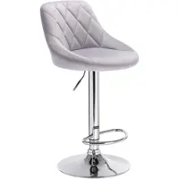 Happyment Tabouret de bar Moderne Diva Industrial - Gris clair - Réglable en hauteur - Avec dossier - Velours - Chaise de bar - Chaise de cuisine - Design moderne - 1 pièce