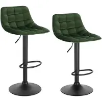 Happyment Tabouret de Bar Moro Velours - Lot de 2 - Avec Dossier - Réglable en Hauteur - Chaise de Bar Ergonomique - Cuisine - Vert - Hauteur d'assise 60-82 cm