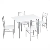 Happyment Table de salle à manger avec 4 chaises - Ensemble de 4 personnes - Table de cuisine rectangulaire avec structure en acier - Meubles de salle à manger