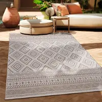 Paco Home Tapis d'extérieur en lin tissé moderne Boho Ethno résistant aux intempéries extérieur Taille 80 cm rond