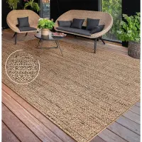 Paco Home Tapis d'extérieur résistant aux intempéries Tissu plat moderne, aspect jute pour terrasse & balcon Dimension 160x220 cm