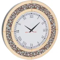 Happyment Opulence Horloge Murale Élégante - Or - Miroir Rond - 80 cm - Sans Éclairage - Salon