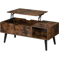 Happyment Table de salon Dulvia - Réglable avec plateau rabattable et espace de rangement - Table de salon et d'ordinateur portable - Marron