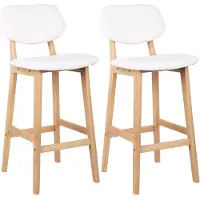 Happyment Tabouret de Bar Riva - Lot de 2 - Avec Dossier - Structure en Bois - Chaise de Bar Ergonomique - Cuisine - Blanc - Hauteur d'assise 65 cm