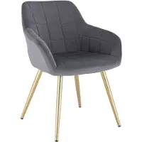 Happyment Chaises de salle à manger Luxe – Velours gris/doré – Avec accoudoirs – Chaise de salon et de cuisine – Chaise baquet – 1 pièce – Hauteur d'assise 47 cm