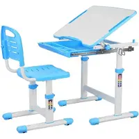 Happyment Bureau pour enfant – Bleu – Ensemble table et chaise pour enfant – Réglable en hauteur – Table de jeu et bureau – Planche à dessin – 66 x 46,5 x 54 cm