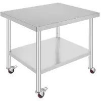 Happyment Table de travail en acier inoxydable - Commercial - Roulettes - Argent - 95×61 cm