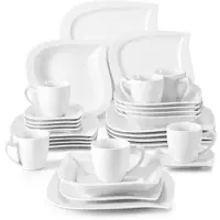 Happyment Crystal Service - Assiettes petit déjeuner et repas - 12 personnes - 60 pièces - Céramique - Marmerlook - Petites assiettes