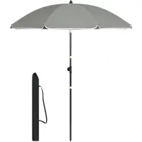 Happyment Parasol rond - 155 cm - Réglable en hauteur & inclinable à 45° - Résistant aux UV & imperméable - Pour balcon, jardin & plage - Couleur : gris foncé