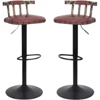 Happyment Tabouret de bar rétro Vaylen - lot de 2. - Avec dossier - Marron - Réglable en hauteur - Pivotant - Cuir PU