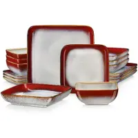 Happyment Belviano Service de table 16 pièces - 4 personnes - Céramique - Assiettes plates, creuses et à déjeuner - Rouge