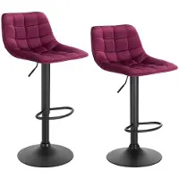 Happyment Tabouret de Bar Jerino - Lot de 2 - Avec Dossier - Velours - Réglable en Hauteur - Chaise de Bar Ergonomique - Cuisine - Bordeaux - Hauteur d'assise 60-82 cm