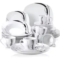 Happyment Service de table Fiorenzo Ovenschaal – 30 pièces – 6 personnes – Assiettes plates, assiettes creuses, assiettes à dessert – Blanc – Assiettes en céramique