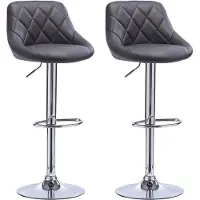 Happyment Tabouret de bar design Daria - Avec dossier - Réglable en hauteur - Chaise de bar ergonomique - Gris - Lot de 2 - Cuisine & Bar