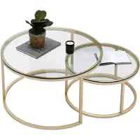 Happyment Table basse moderne - set de 2 - style cottage - salon - ronde - verre doré - 60 et 40cm