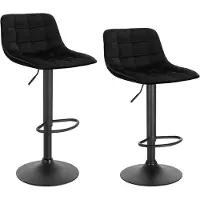 Happyment Tabourets de bar en velours Geral – Réglables en hauteur de 59 à 81 cm – Avec dossier – Ergonomiques – Lot de 2 – Noir – Cuisine & bar