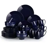 Happyment Azzuro Service de table - 32 pièces - 8 personnes - Bleu foncé - Assiettes plates, assiettes creuses & plateaux petit déjeuner - Céramique