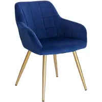 Happyment Luxe Chaise de salle à manger - Velours bleu/or - Fauteuil avec accoudoirs - Chaise de salon - Chaise de cuisine - Kuipstuhl - 1 pièce