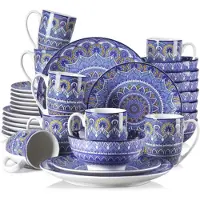 Happyment Service de table Marlito – 32 pièces – 8 personnes – Bleu – Assiettes plates, assiettes à dessert et assiettes creuses