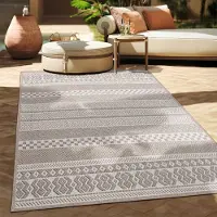 Paco Home Tapis d'extérieur en lin tissé moderne Boho Ethno résistant aux intempéries extérieur Taille 120 cm rond