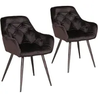 Happyment Chaises de salle à manger Fluweel - Noir - Chaise de salon et de salle à manger - Chaise avec accoudoirs - Kuipstuhl - 2er Set