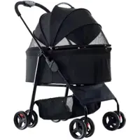 Happyment Buggys pour chiens Tavien inklapbaar - Tout Terrain - Capacité 30 kg - Aussi pour chats - Confort pour animaux - Noir