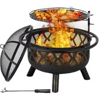 Happyment BBQ-Feuerkorb Valora mit Funkenschutz - 76 cm - Für Außen - Feuerschale - Gartenofen - Stimmungsfeuer
