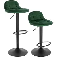 Bolt Tabouret de bar Liva - Avec dossier - Tabourets de bar ergonomiques - Cuisine - Vert foncé - Réglable en hauteur - Lot de 2 - Hauteur d'assise 62-83 cm - Velours