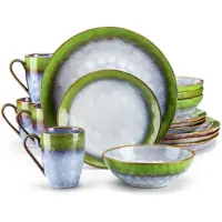 Happyment Regal Service - 16 pièces - 4 personnes - Durec Vert - Assiettes - Service de table - Assiettes creuses - Assiettes petit déjeuner - Service cuisine - Design de luxe