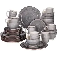 Happyment Imperio Service Morencia - 32 pièces - 8 personnes - Bleu/Noir - Assiettes - Service de table - Assiettes creuses - Assiettes petit déjeuner - Servies - Servies de cuisine
