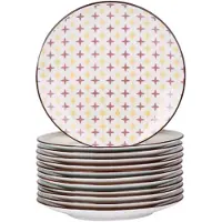 Happyment Majesto Marlito Service de table - 12 pièces - 4 personnes - Coloré - Assiettes plates - Service de table - Assiettes creuses - Assiettes petit déjeuner - Servies