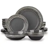 Happyment Fiorenza Service de table - 16 pièces - 4 personnes - Gris - Assiettes plates - Service de table - Assiettes creuses - Assiettes petit déjeuner - Servies - Ustensiles de cuisine