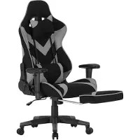 Happyment Fauteuil gaming de luxe – Avec repose-pieds – Gris – Réglable en hauteur – Fauteuil de bureau ergonomique – Tissu